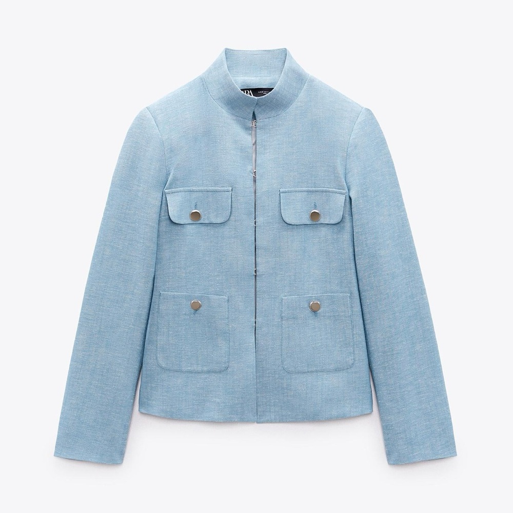 Zara High Collar Jacket in Blue